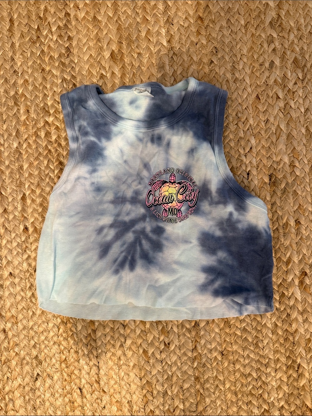 Dreamgirl Blue Tie-Dye Ocean City Graphic Crop Tank